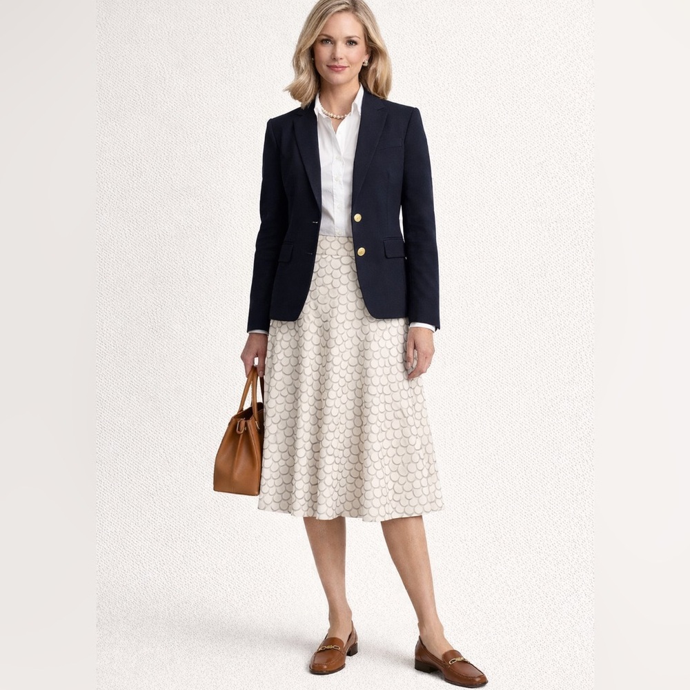 Brooks Brothers 100% Silk Circle Print A-Line Midi Skirt Ivory Gray Sz 12 NWT